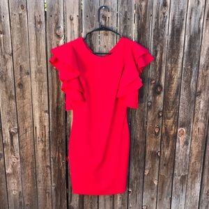Windsor | Vibrant Red Ruffle Sleeve Dress